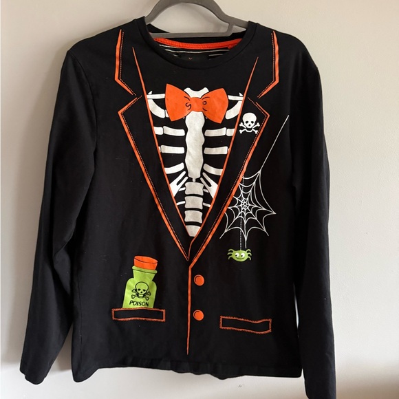 Denim & Flower Other - Denim & Flower Ricky Singh Halloween Skeleton Tuxedo Shirt Black Orange Siz